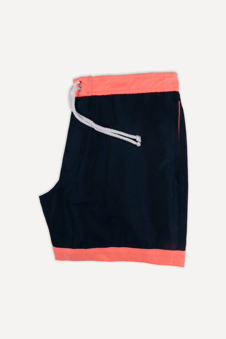 MAILLOT DE BAIN BLEU MARINE-ORANGE FLUO