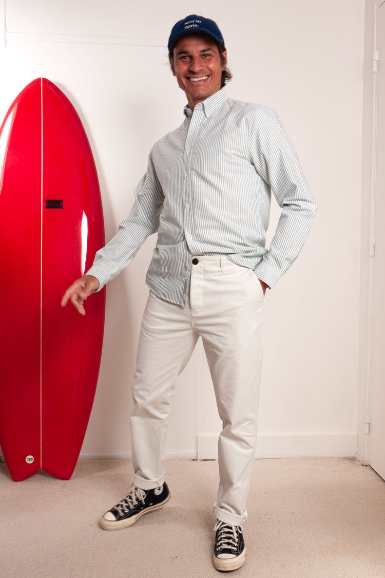 CHEMISE OXFORD RAYE VERT ET BLANC