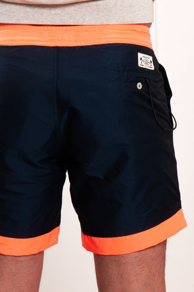 MAILLOT DE BAIN BLEU MARINE-ORANGE FLUO