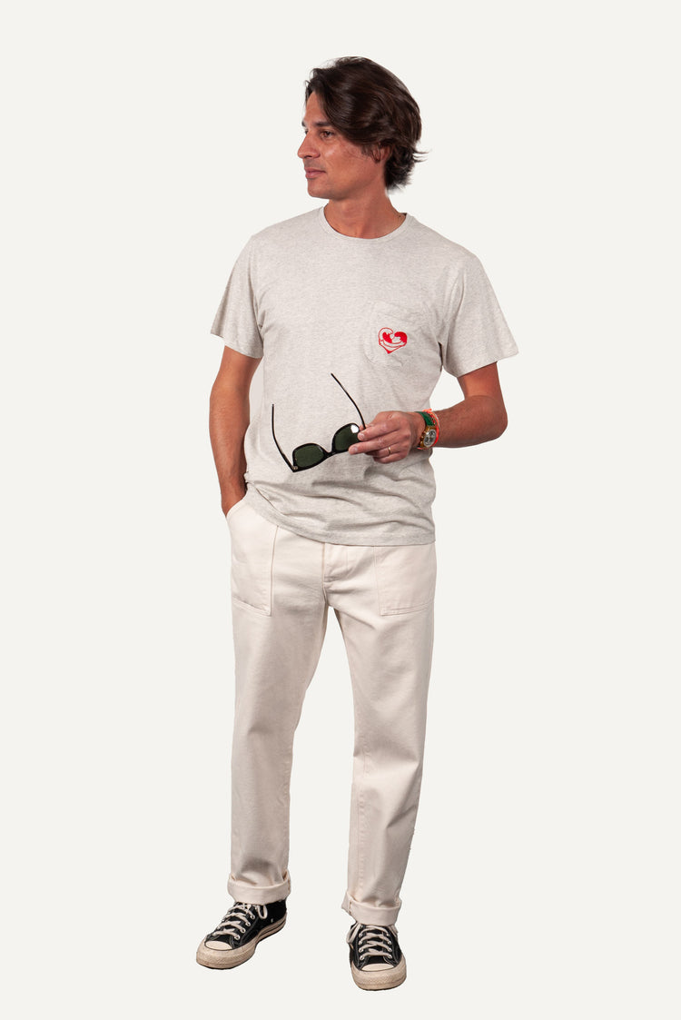 TEE-SHIRT COEUR OCÉAN GRIS CHINÉ / ROUGE