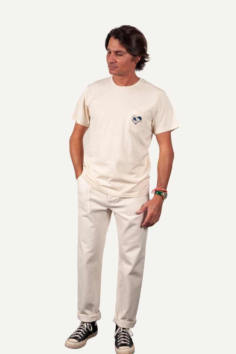 TEE-SHIRT COEUR OCÉAN ÉCRU / BLEU