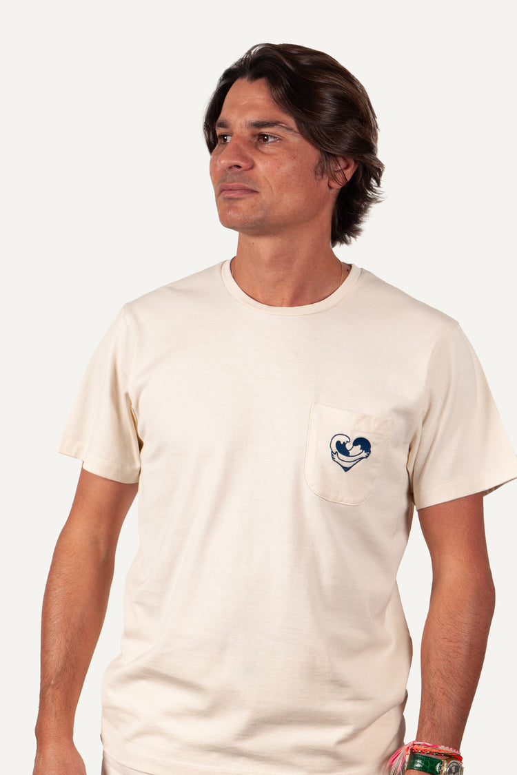 TEE-SHIRT COEUR OCÉAN ÉCRU / BLEU