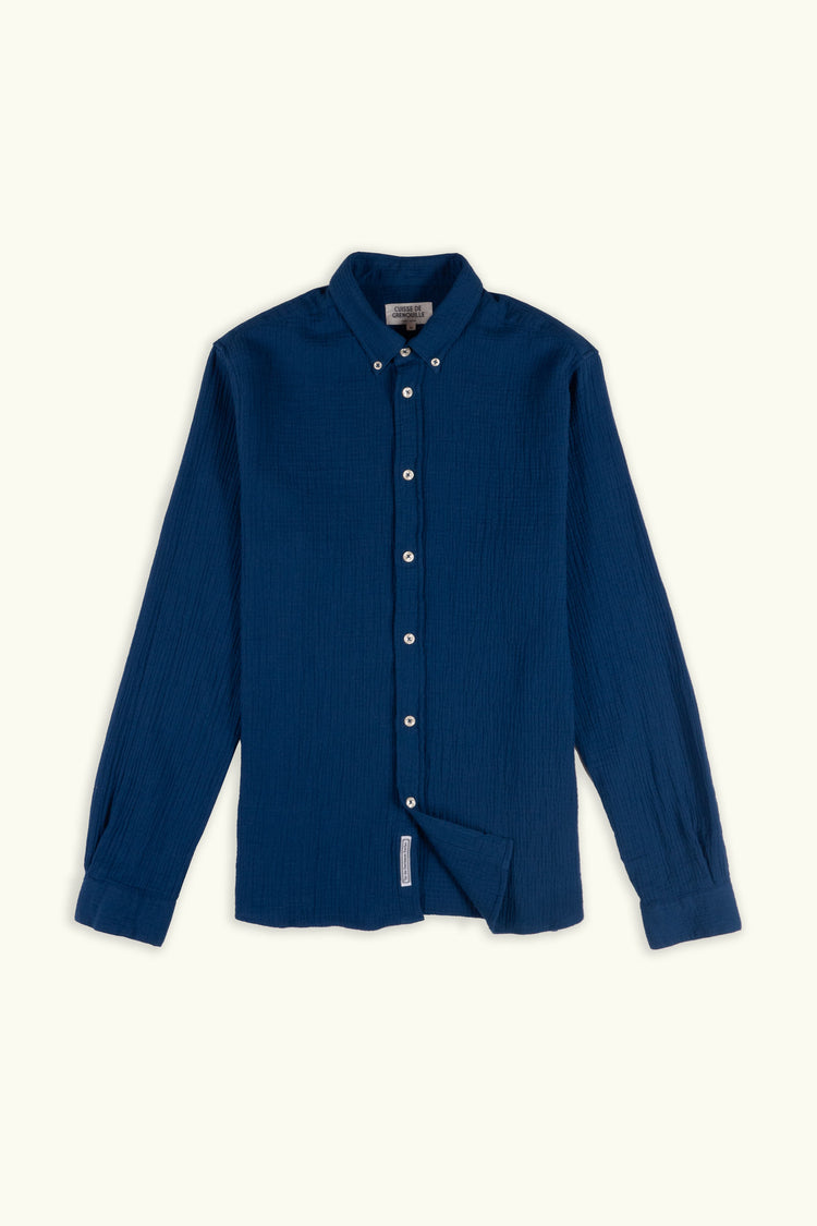CHEMISE BUTTON DOWN EN GAZE DE COTON BLEU MARINE