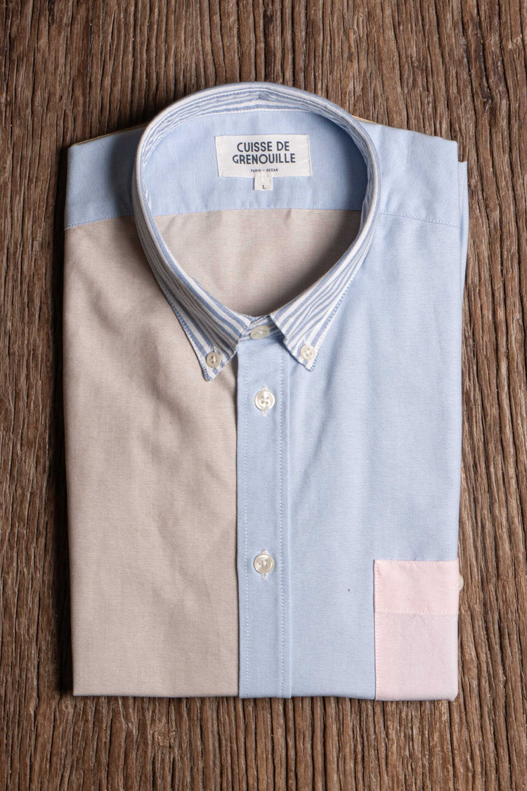 CHEMISE OXFORD POCHE BLEU-ROSE-BEIGE-VERT-RAYÉ
