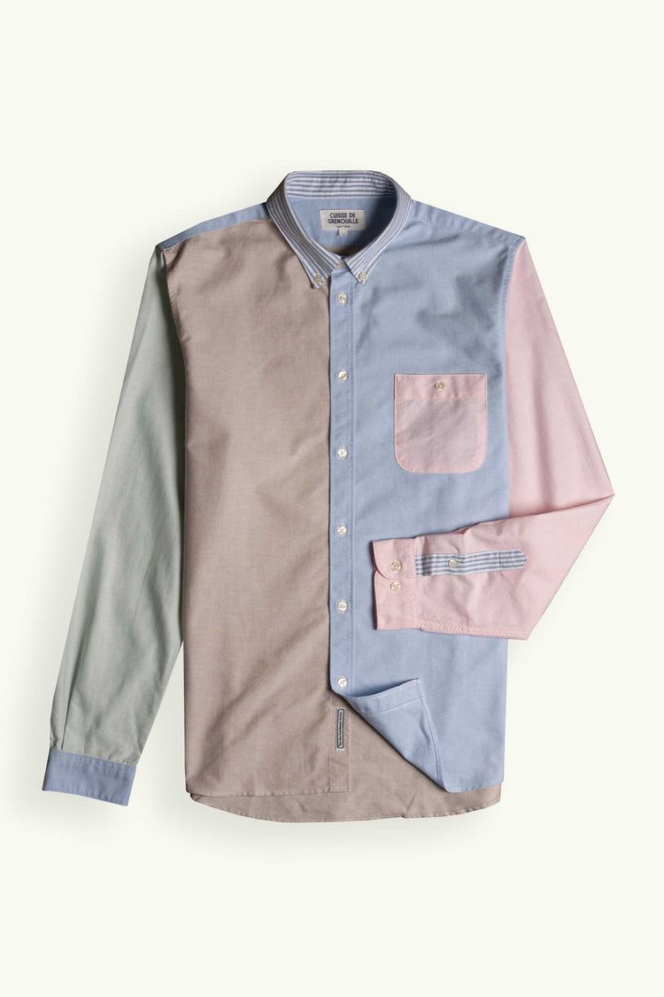 CHEMISE OXFORD POCHE BLEU-ROSE-BEIGE-VERT-RAYÉ
