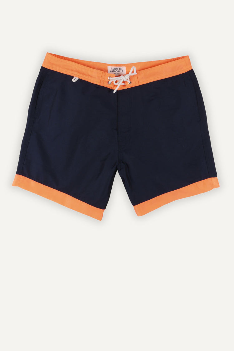 MAILLOT DE BAIN BLEU MARINE-ORANGE FLUO