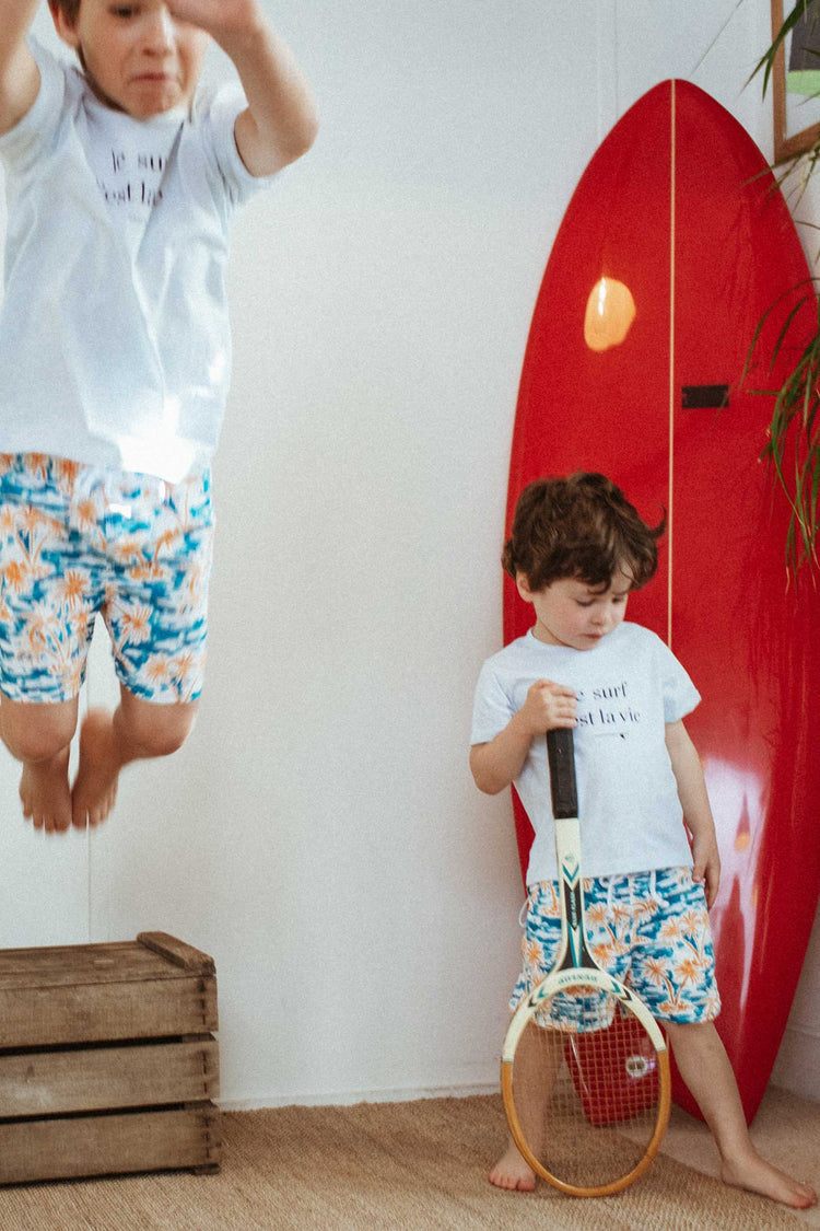MAILLOT DE BAIN ENFANT - BLEU ORANGE