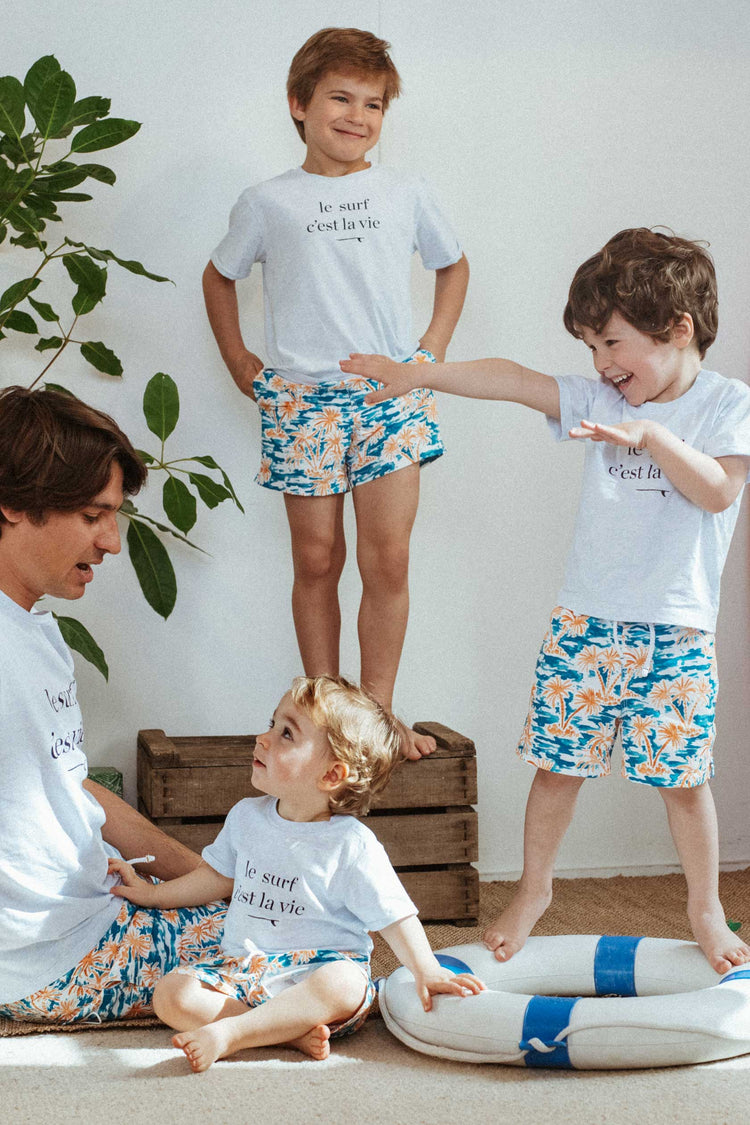 MAILLOT DE BAIN ENFANT - BLEU ORANGE