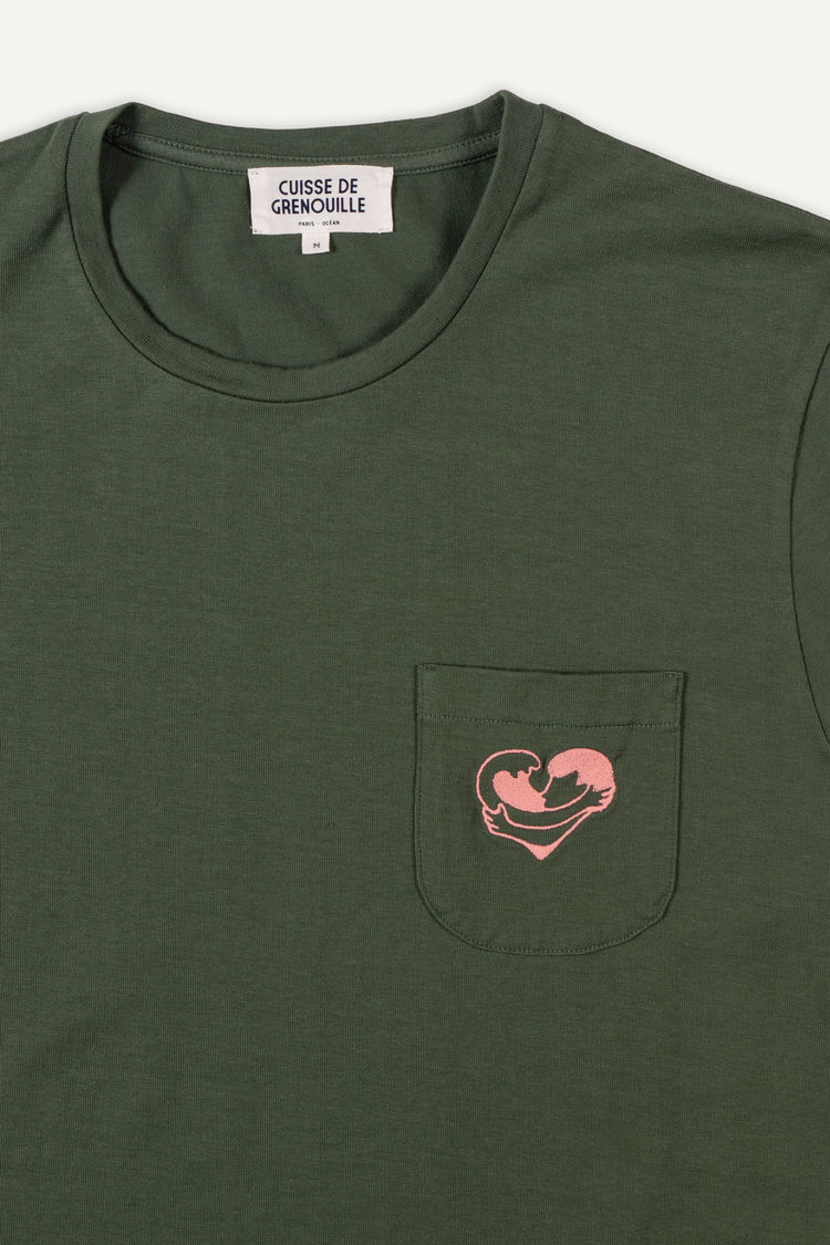 TEE-SHIRT COEUR OCÉAN KAKI / ROSE PÂLE