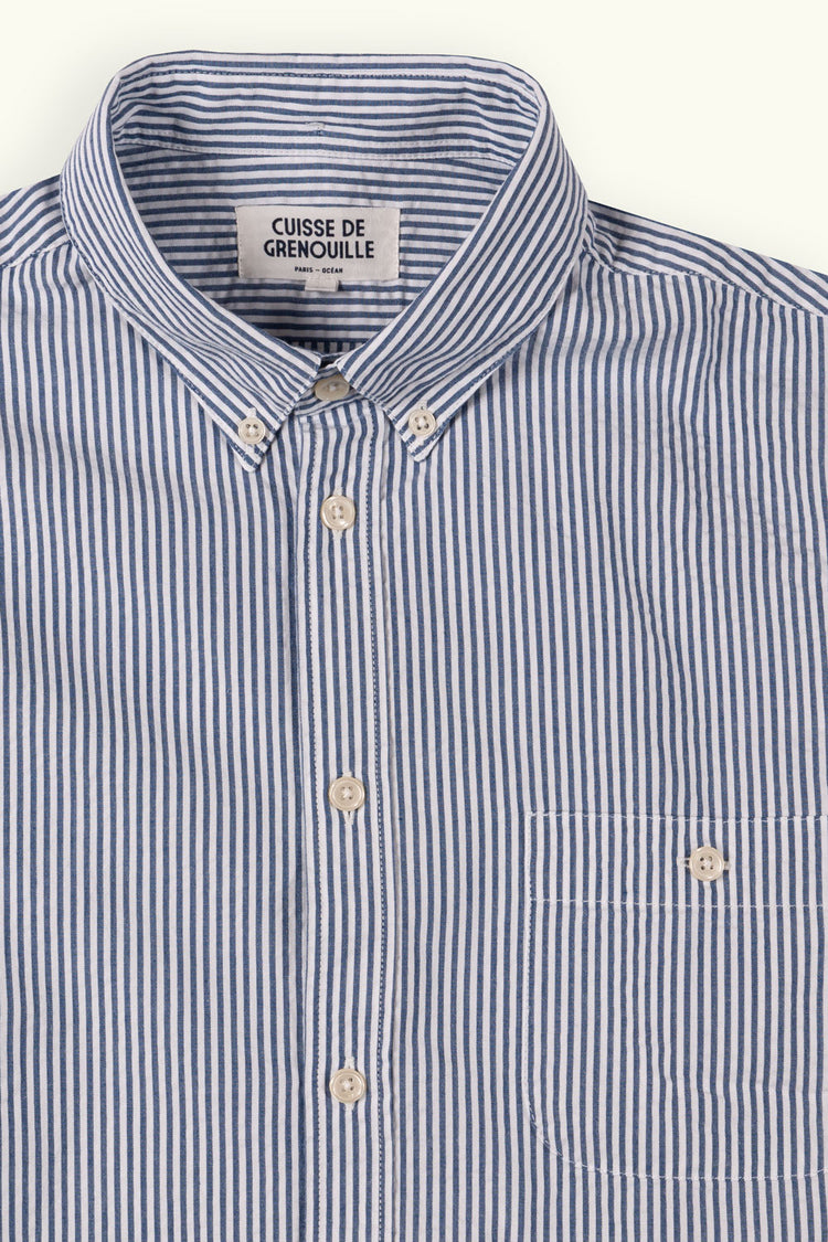 CHEMISE SEVERIN SEERSUCKER RAYÉE NAVY BLANC