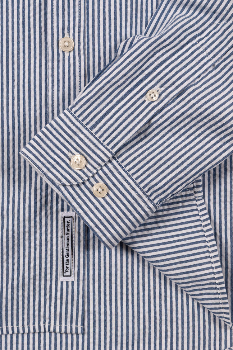 CHEMISE SEVERIN SEERSUCKER RAYÉE NAVY BLANC