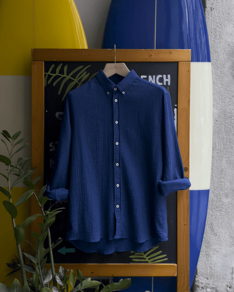 CHEMISE BUTTON DOWN EN GAZE DE COTON BLEU MARINE