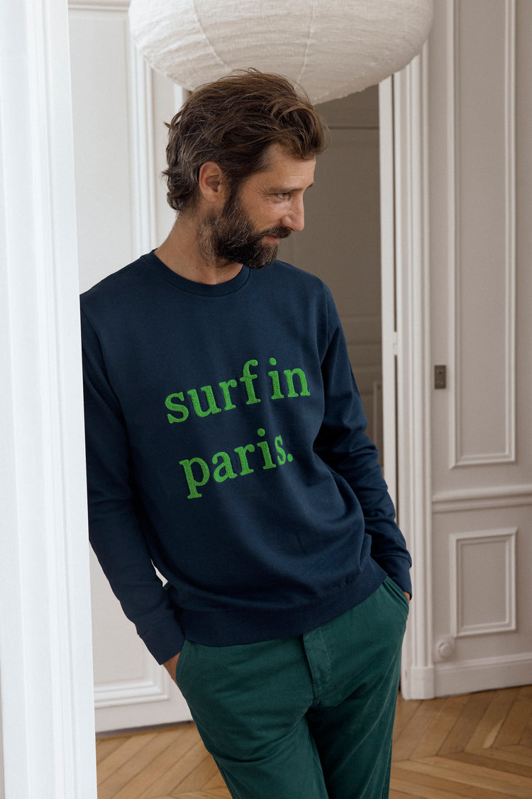 SWEATSHIRT SURF IN PARIS BLEU MARINE / VERT