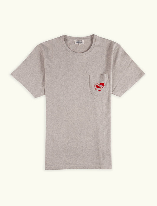 TEE-SHIRT COEUR OCÉAN GRIS CHINÉ / ROUGE