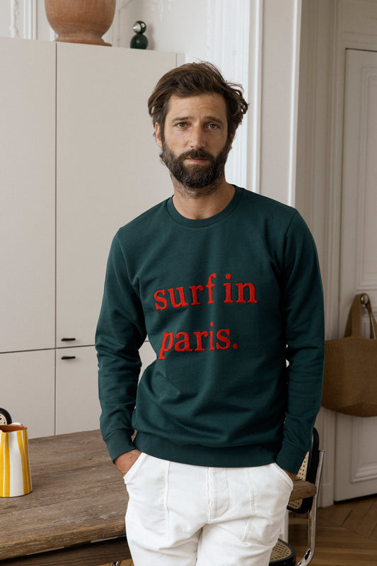 SWEATSHIRT SURF IN PARIS  VERT / ROUGE