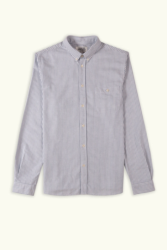 CHEMISE OXFORD RAYÉ BLEU ET BLANC BROSSÉE