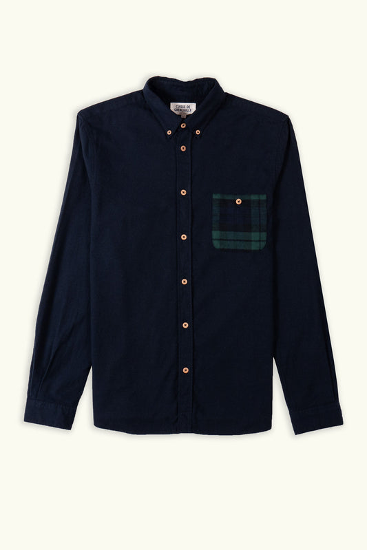 CHEMISE OXFORD BROSSÉ BLEU MARINE / VERT