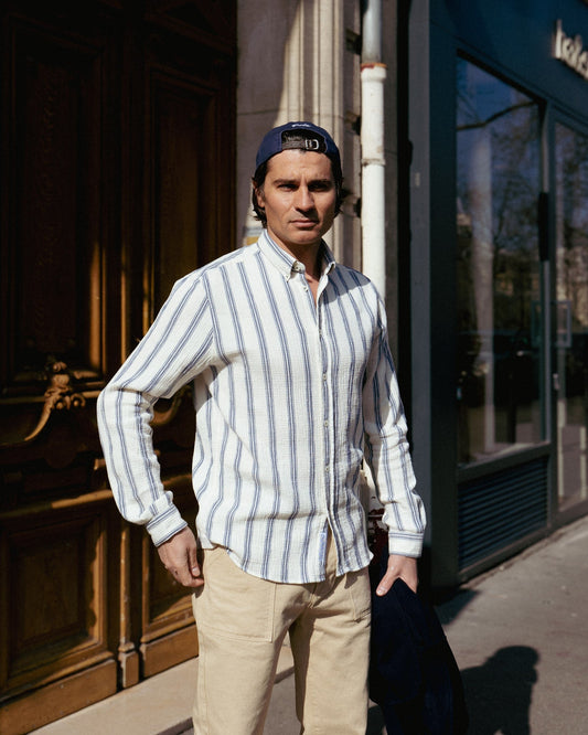 CHEMISE SLIMANE GAZ DE COTON RAYÉE BLEU & BLANC