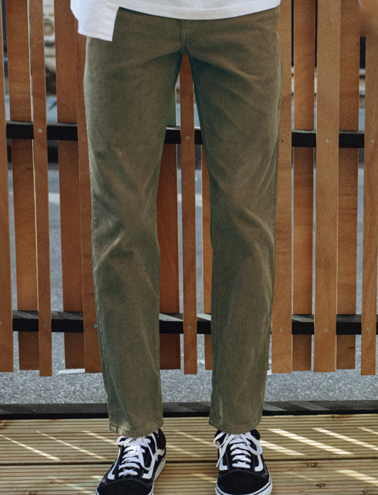 CHARLES - Pantalons 5 poches velour Vert Kaki !