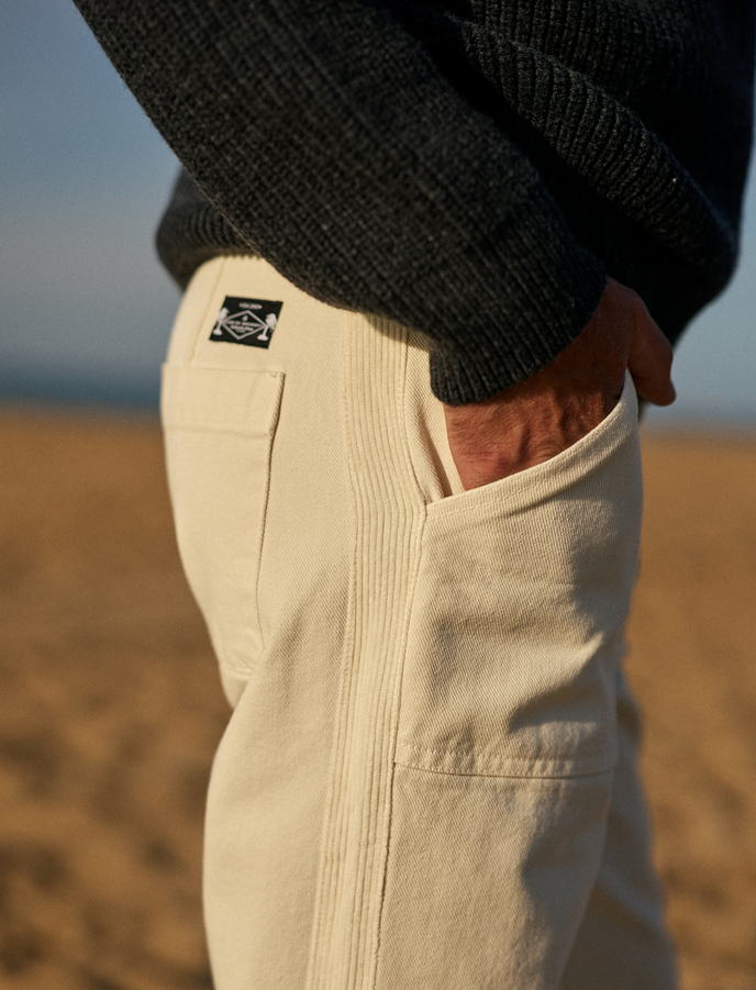 cuisse de grenouille FATIGUE PANT ECRU AVEC BANDE VELOURS ECRU