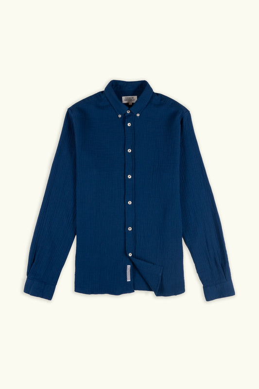 CHEMISE SLIMANE GAZ DE COTON BLEU MARINE