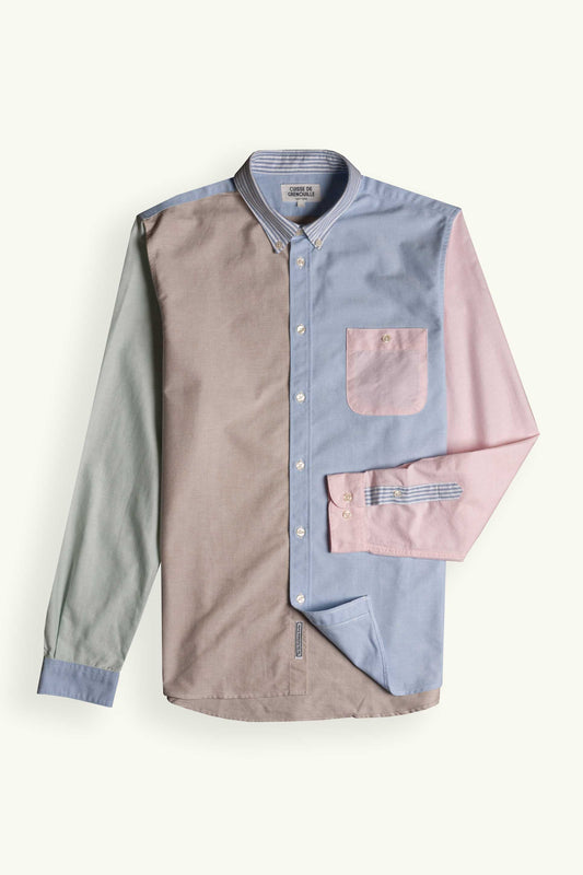 CHEMISE OXFORD POCHE BLEU-ROSE-BEIGE-VERT-RAYÉ