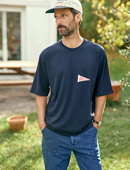 TEE-SHIRT OVERSIZE EPAIS NAVY 'SURF FEVER-SURF SLANG'