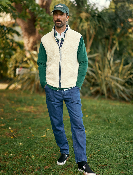 GILET SANS MANCHE EN POLAIRE ECRU TOM
