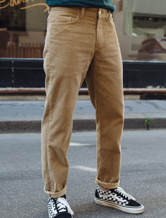 CHARLES - Pantalons 5 poches velour Beige !