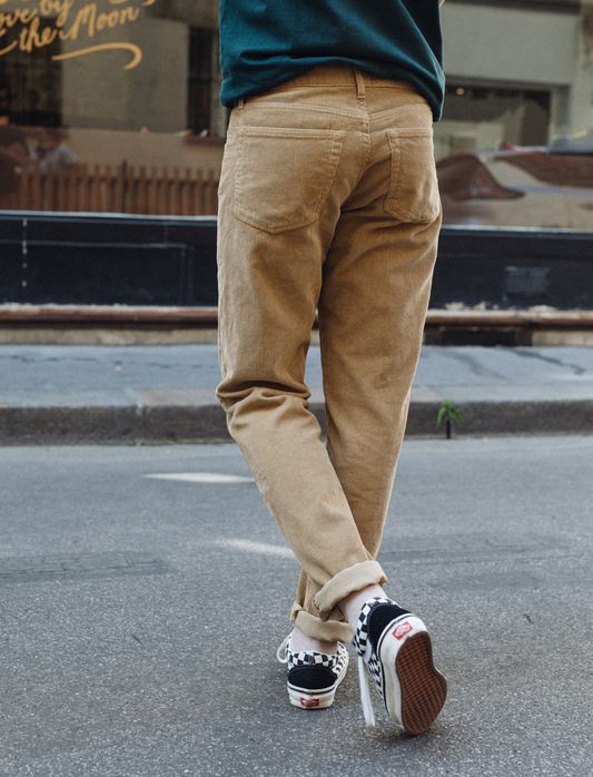 CHARLES - Pantalons 5 poches velour Beige !