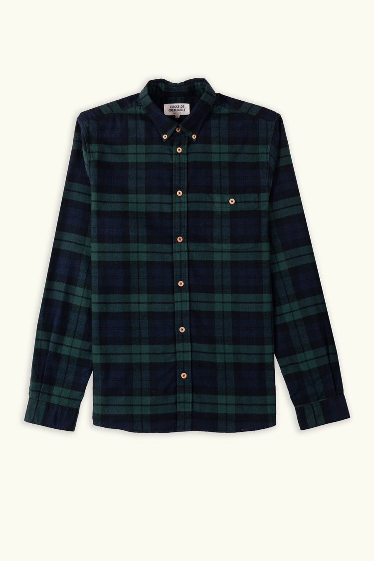 CHEMISE OXFORD BROSSÉ TARTAN BLEU / VERT