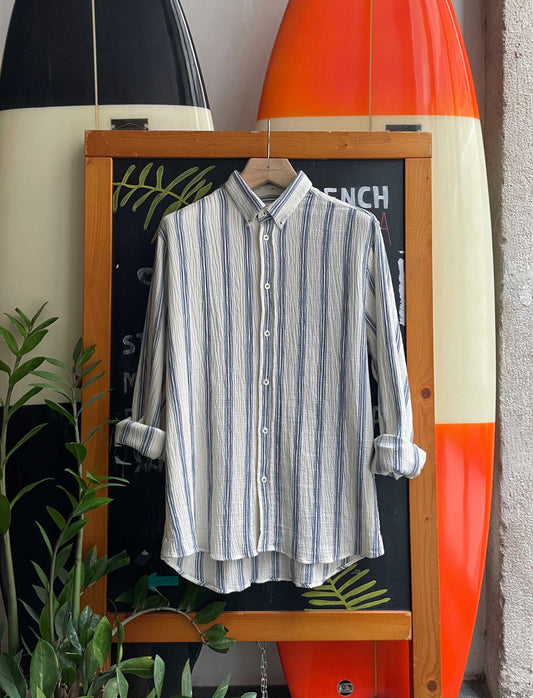 CHEMISE BUTTON DOWN EN GAZE DE COTON BLANC BLEU