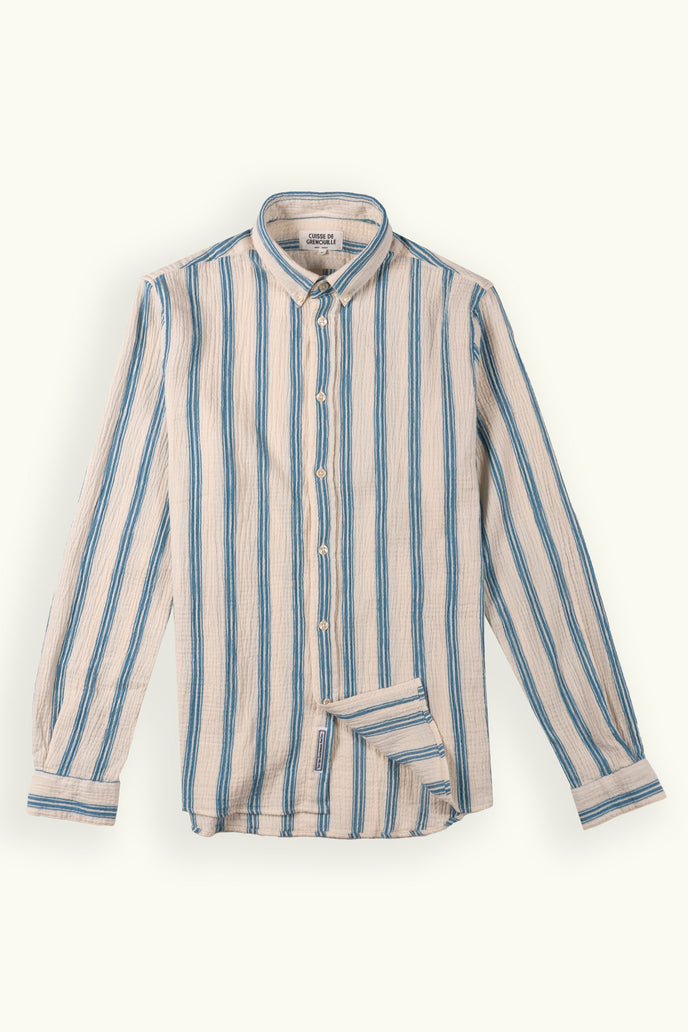 cuisse de grenouille CHEMISE BUTTON DOWN EN GAZE DE COTON BLANC BLEU