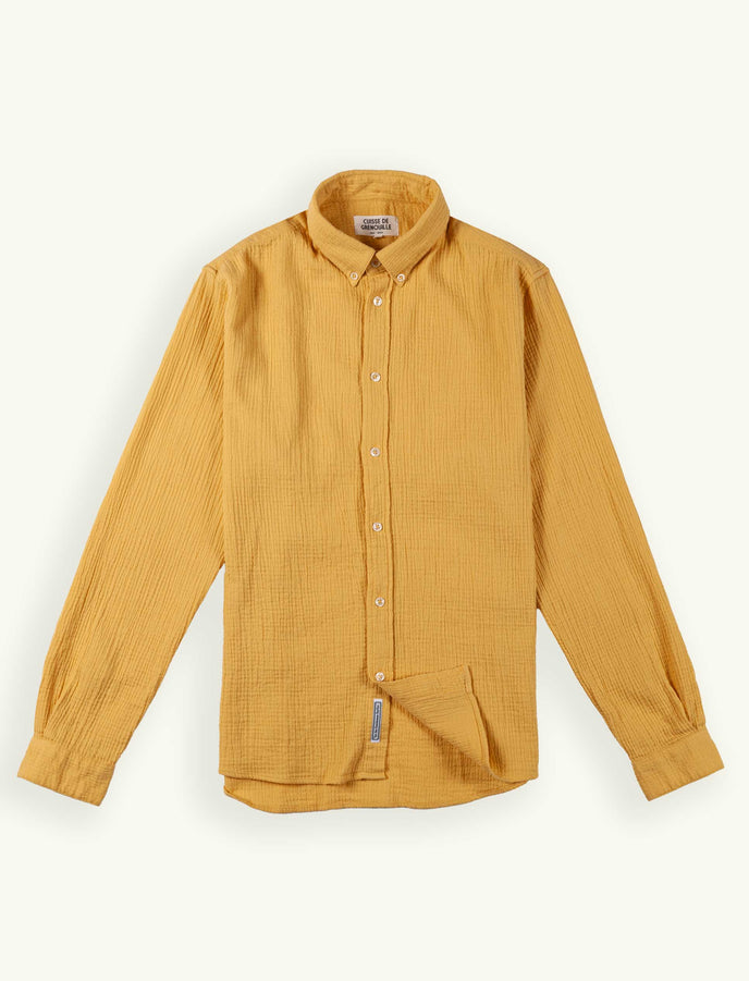 cuisse de grenouille CHEMISE BUTTON DOWN EN GAZE DE COTON MOUTARDE