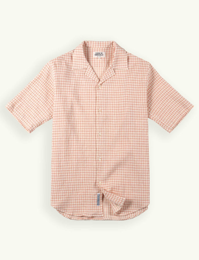 cuisse de grenouille CHEMISETTE COL CUBAIN EN GAZE DE COTON BLANC ROUGE