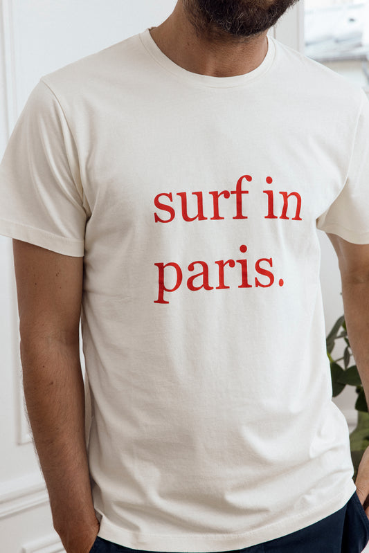 T-SHIRT SURF IN PARIS ÉCRU / ROUGE