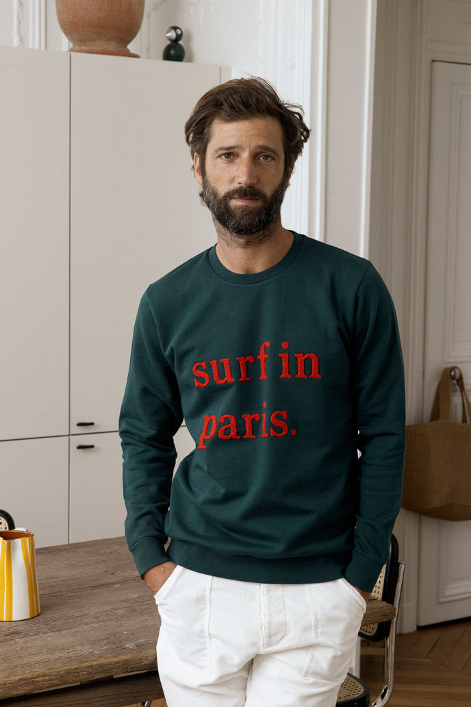 cuisse de grenouille SWEATSHIRT SURF IN PARIS VERT / ROUGE