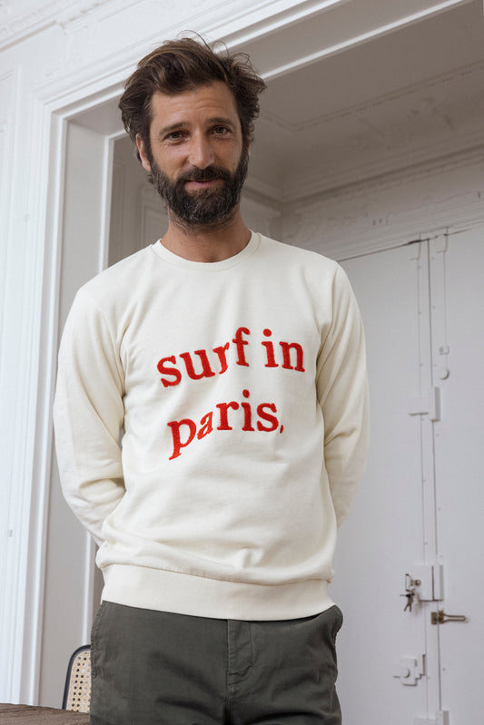 SWEATSHIRT SURF IN PARIS  ÉCRU / ROUGE